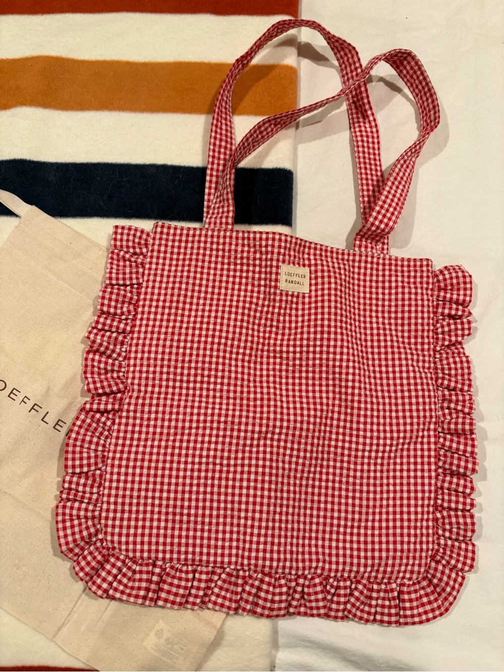 Loeffler Randall Justine Red Gingham Ruffle Tote - Picture 3 of 8